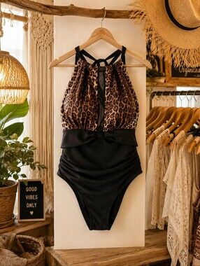 Leopard Print and Black Swimsuit